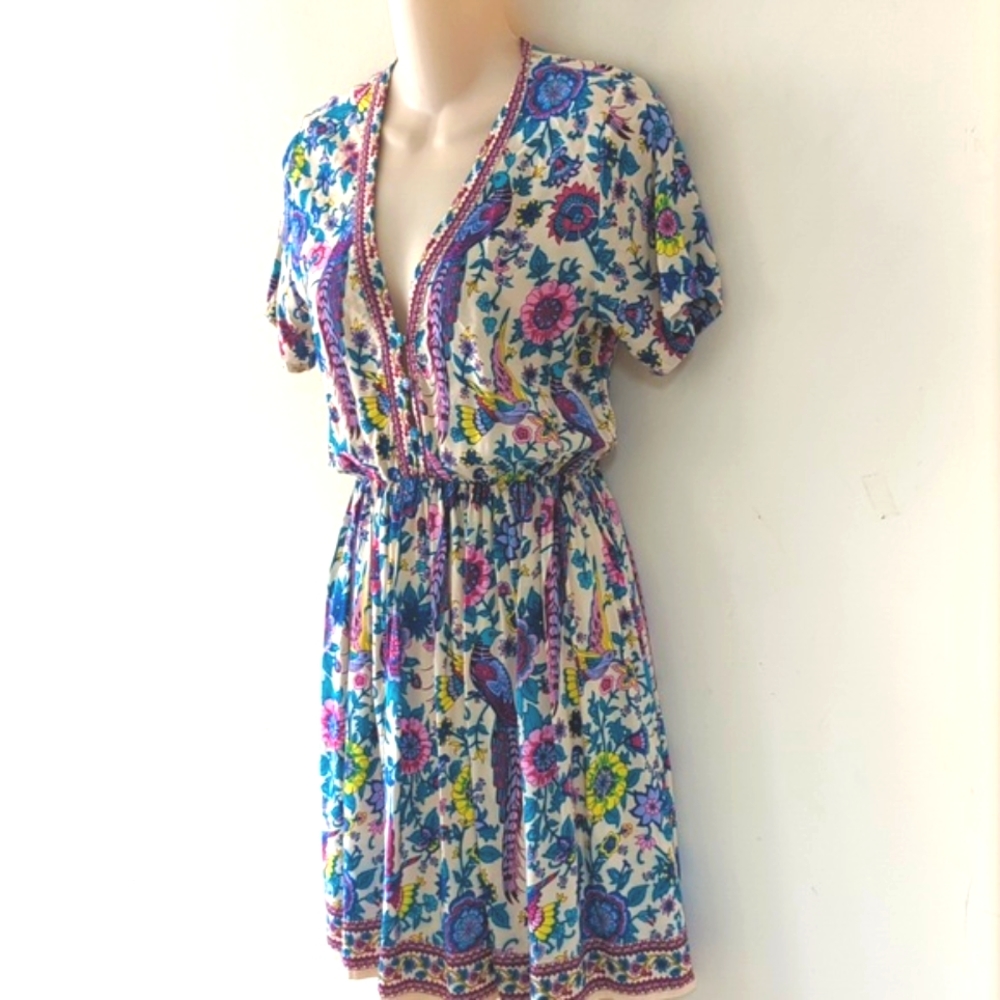 Mora Floral Bird Boho Mini Dress M - Picture 8 of 16